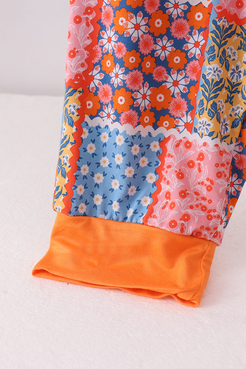 Orange floral patchwork bamboo women pants - Cloudling Kids Clothing