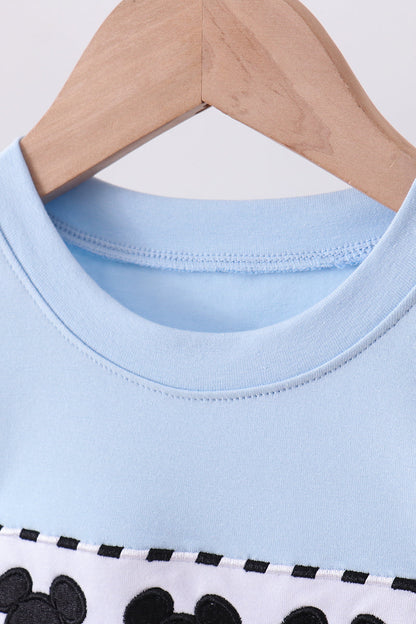 Blue Character Embroidered Knit Set