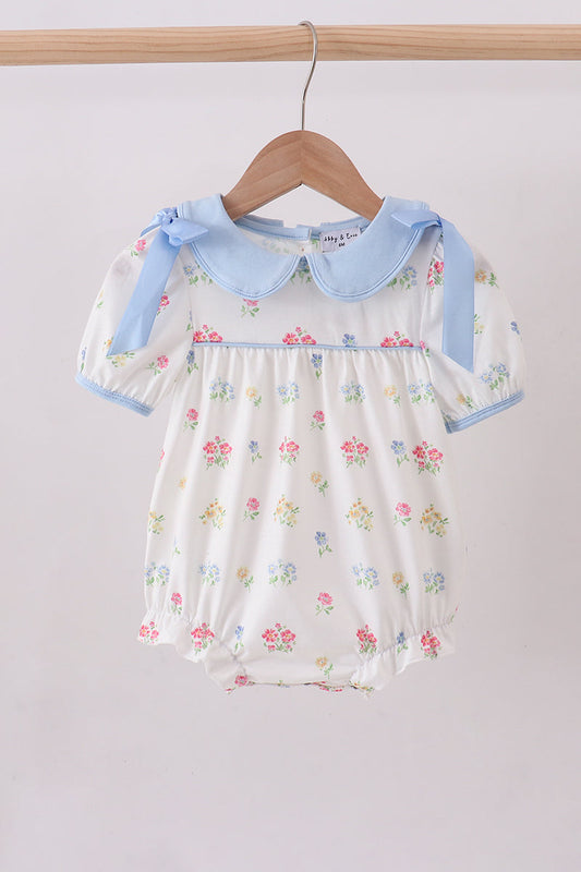 Blue floral bow bubble - Cloudling Kids Clothing