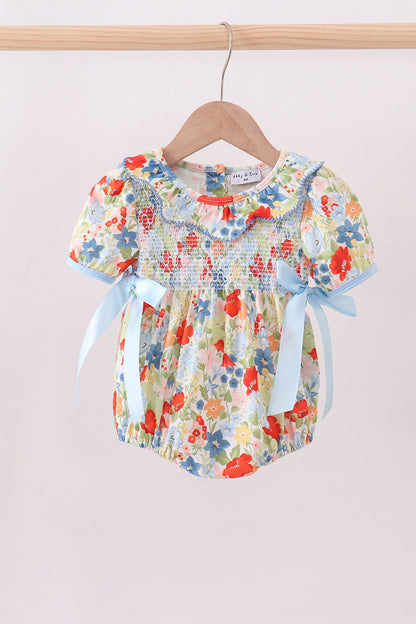 Floral smocked ruffle bubble - Cloudling Kids Clothing