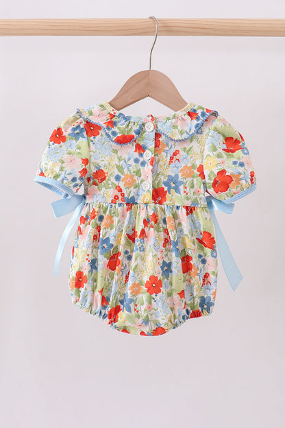 Floral smocked ruffle bubble - Cloudling Kids Clothing