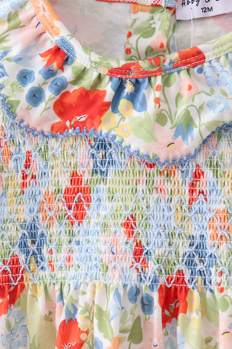 Floral smocked ruffle bloomer set - Cloudling Kids Clothing