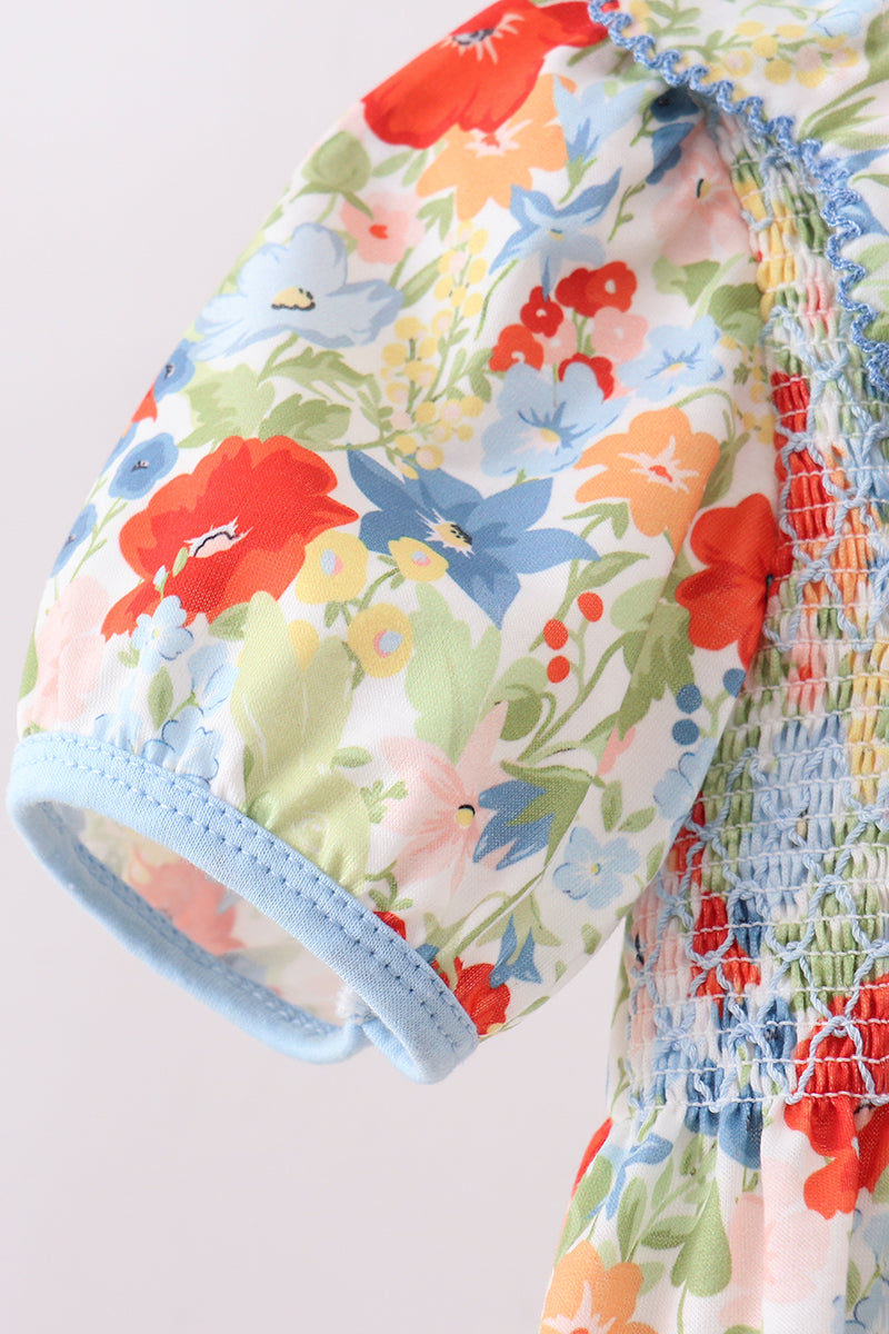 Floral smocked ruffle bloomer set - Cloudling Kids Clothing