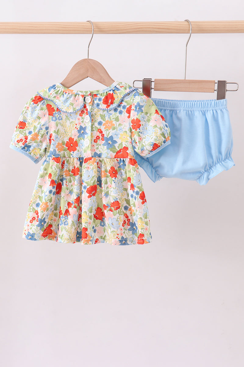 Floral smocked ruffle bloomer set - Cloudling Kids Clothing