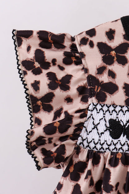 Leopard butterfly smocked ruffle bloomer set - Cloudling Kids Clothing