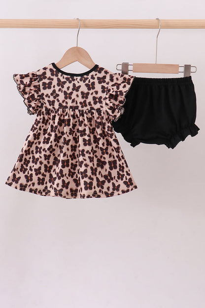 Leopard butterfly smocked ruffle bloomer set - Cloudling Kids Clothing