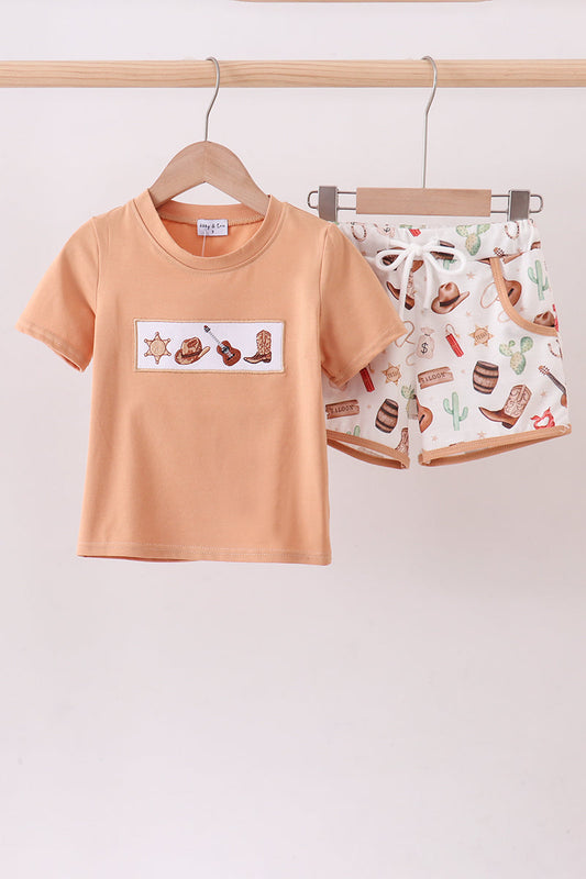 Western cowboy embroidery shorts set - Cloudling Kids Clothing