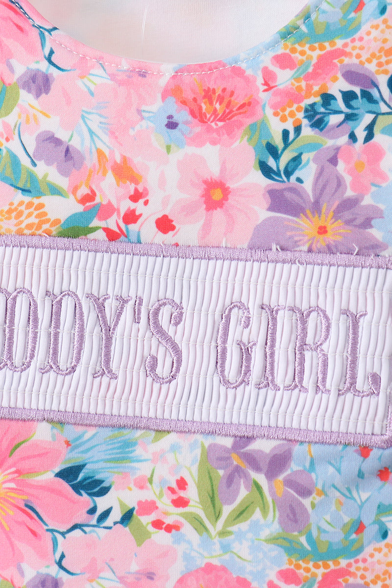 Purple floral daddy's girl smocked ruffle bloomer set - Cloudling Kids Clothing