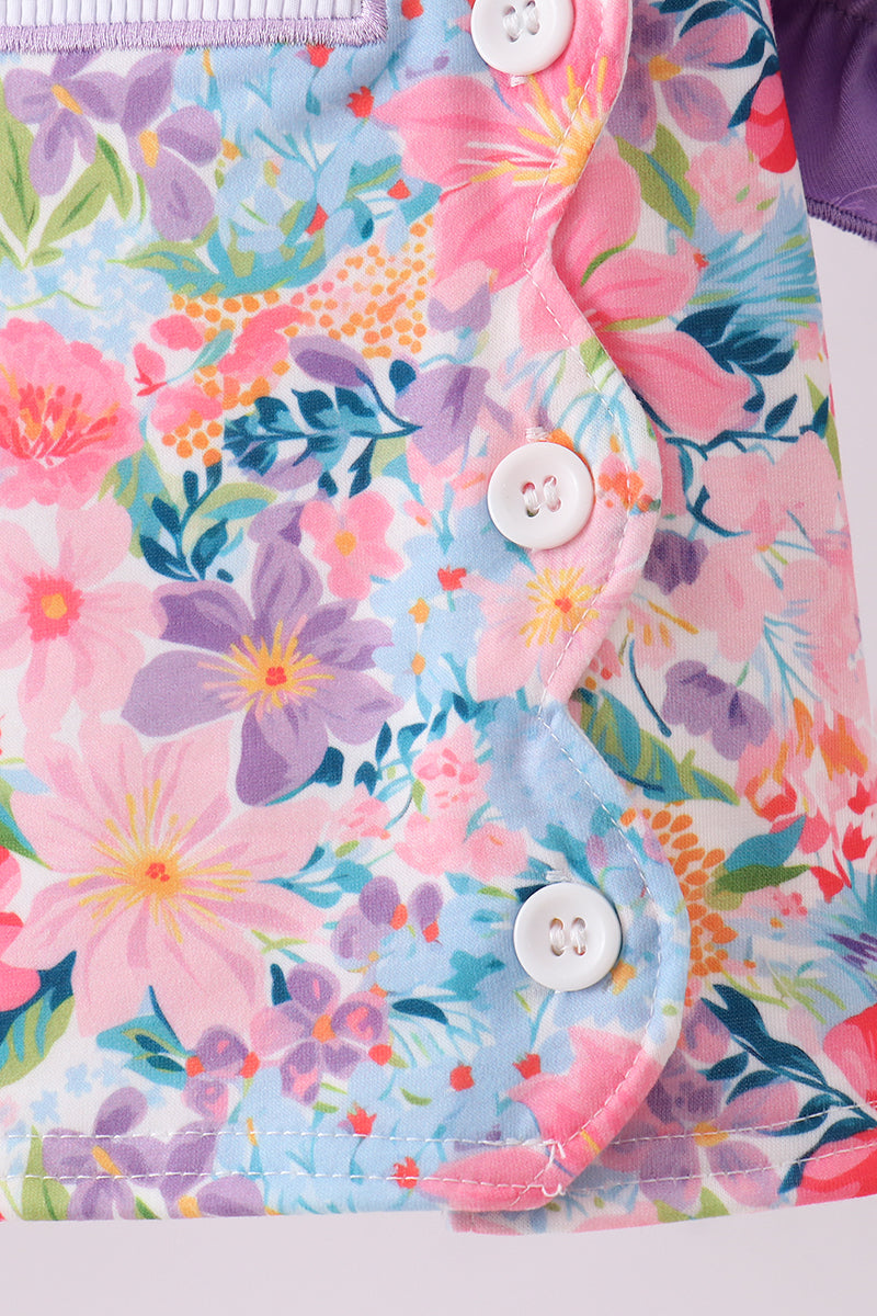 Purple floral daddy's girl smocked ruffle bloomer set - Cloudling Kids Clothing