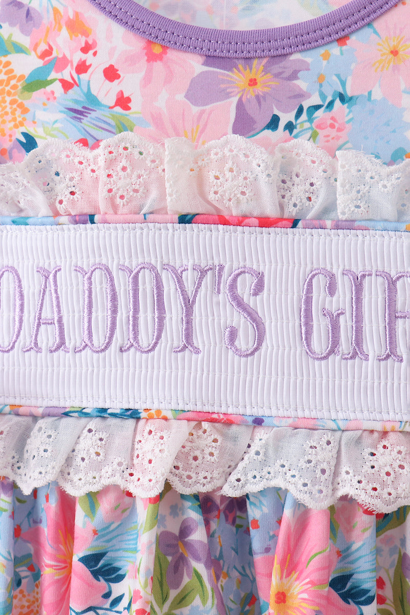 Purple floral daddy's girl smocked ruffle shorts set - Cloudling Kids Clothing