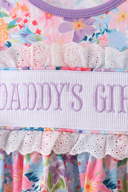 Purple floral daddy's girl smocked ruffle shorts set - Cloudling Kids Clothing