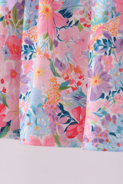 Purple floral daddy's girl smocked ruffle shorts set - Cloudling Kids Clothing