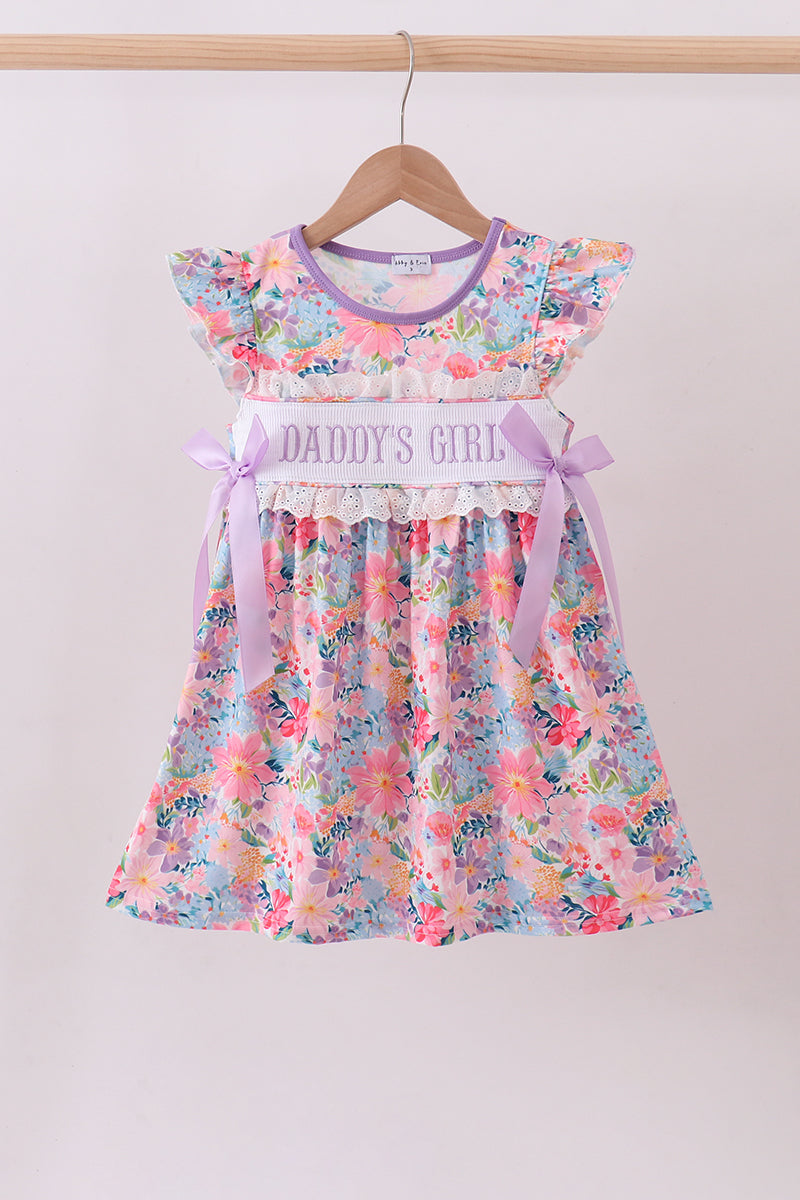 Purple floral daddy's girl smocked ruffle dress - Cloudling Kids Clothing