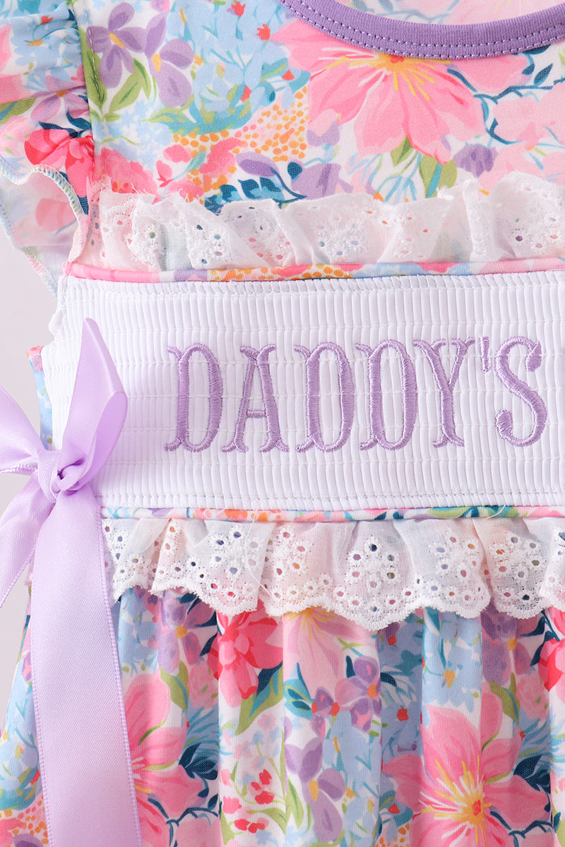 Purple floral daddy's girl smocked ruffle dress - Cloudling Kids Clothing