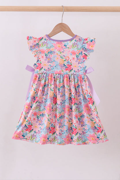 Purple floral daddy's girl smocked ruffle dress - Cloudling Kids Clothing