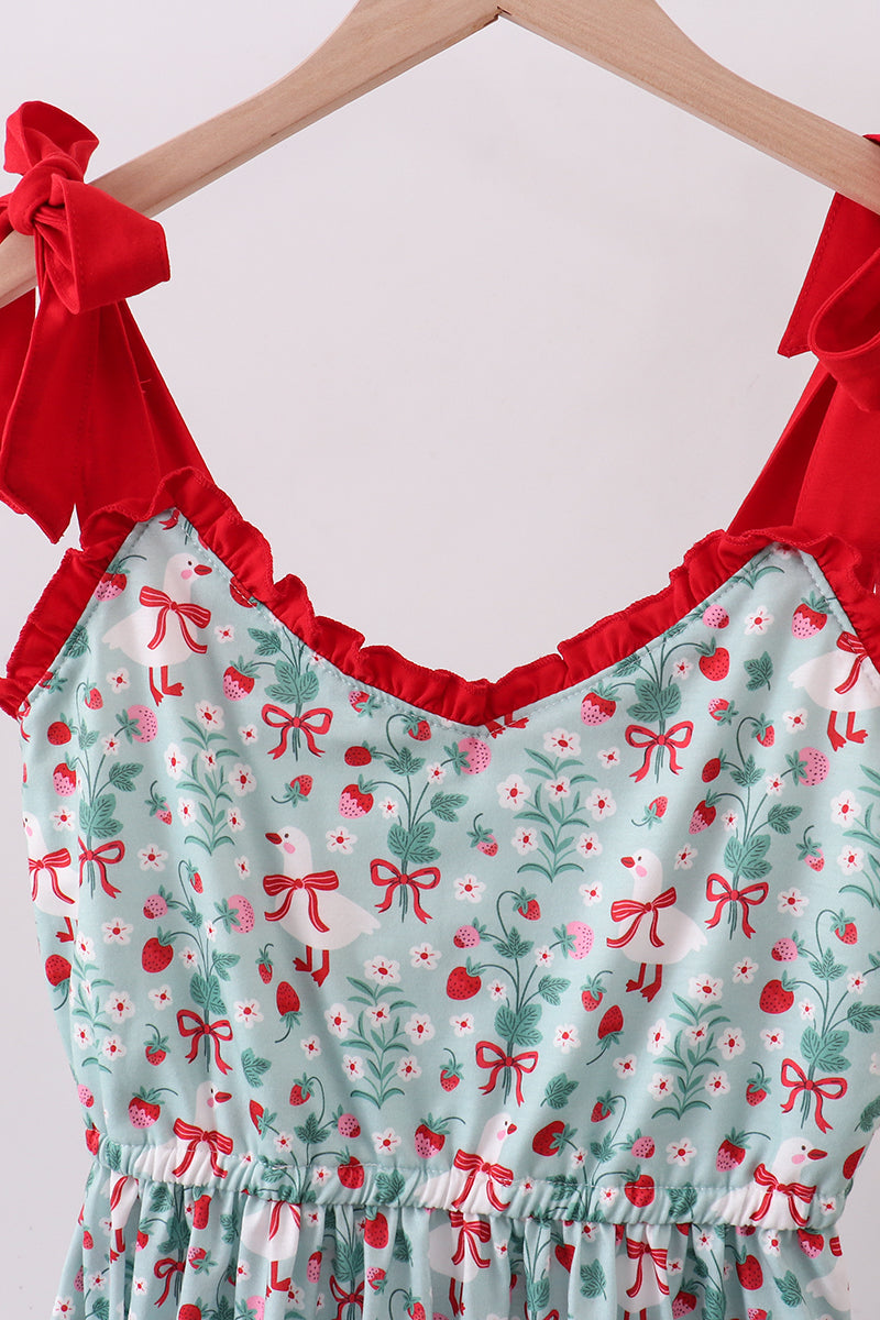 Starwberry goose print women dress - Cloudling Kids Clothing