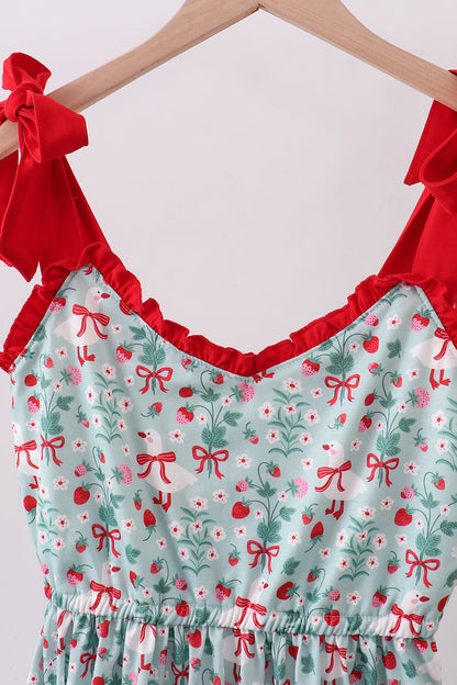 Starwberry goose print women dress - Cloudling Kids Clothing