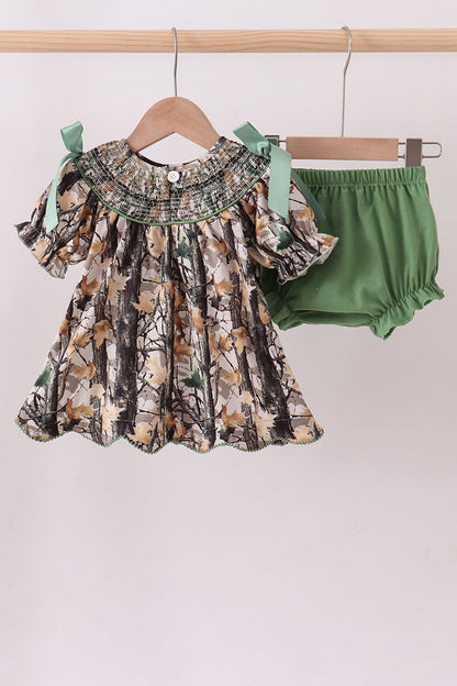 Camouflage smocked bow bloomer set - Cloudling Kids Clothing