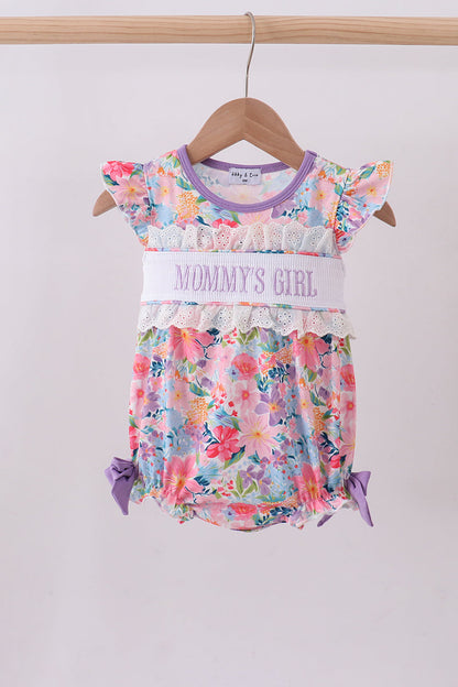 Purple MOMMY'S GIRL smocked ruffle bubble - Cloudling Kids Clothing