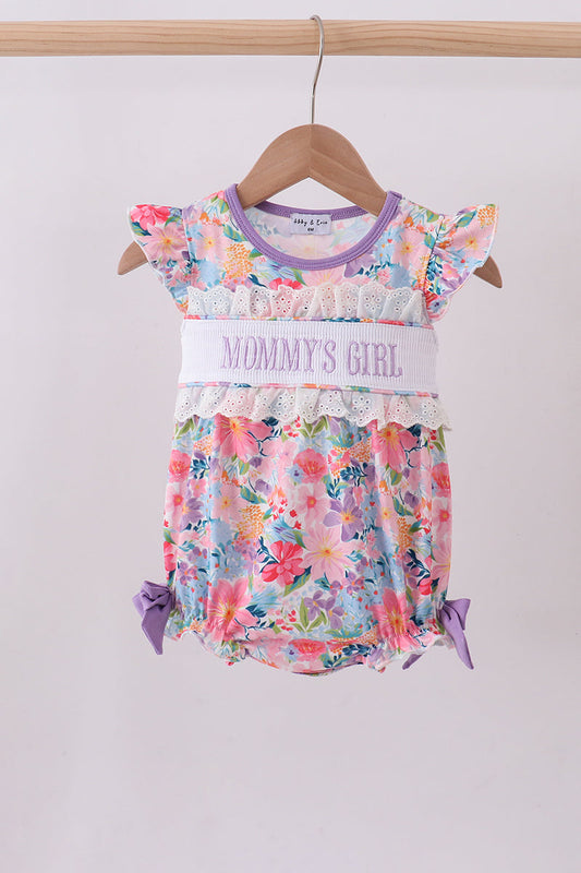 Purple MOMMY'S GIRL smocked ruffle bubble - Cloudling Kids Clothing