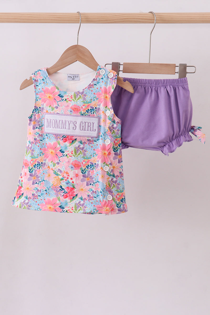 Purple MOMMY'S GIRL smocked bloomer set - Cloudling Kids Clothing