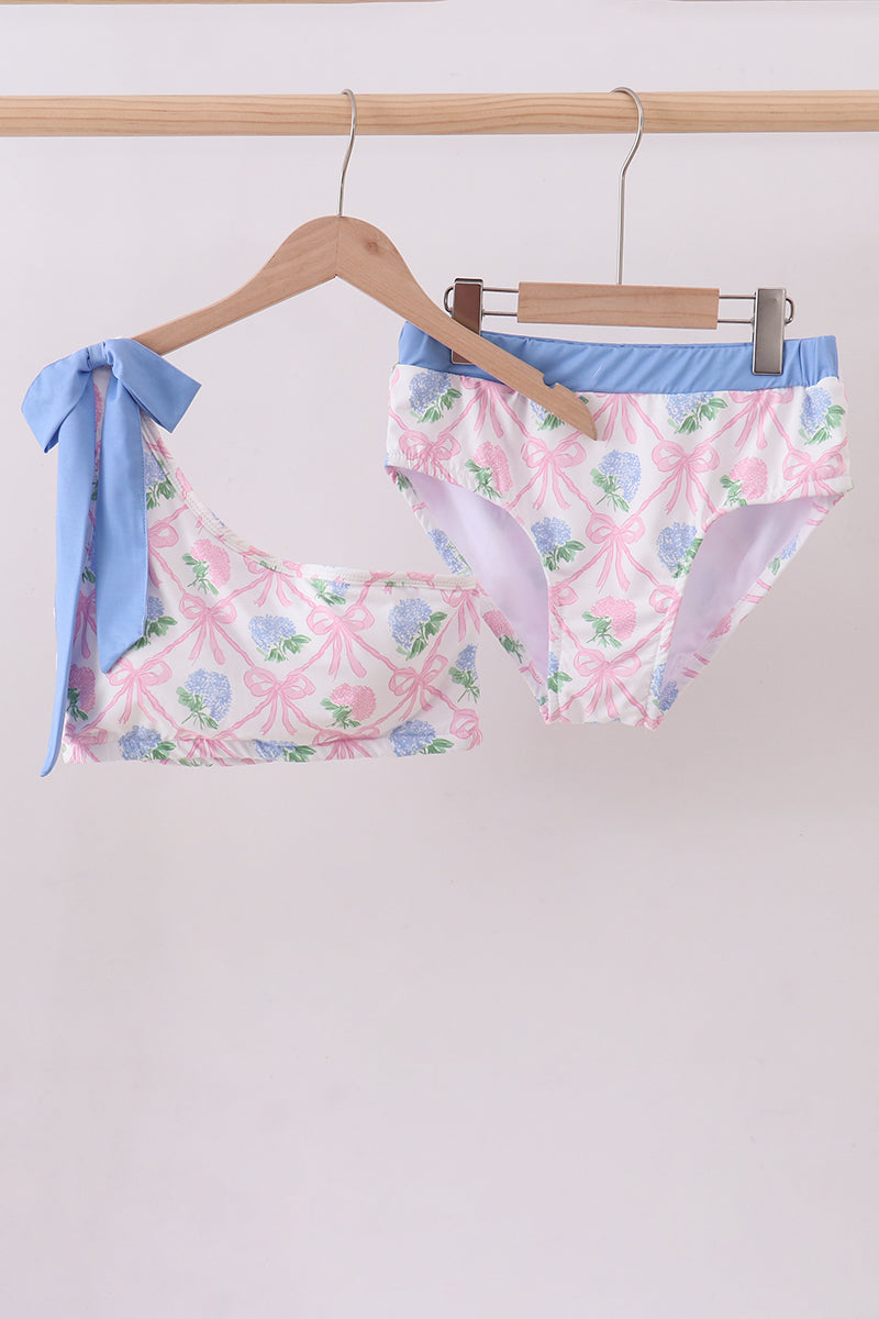 Blue bow floral women 2pc swimsuit - Cloudling Kids Clothing
