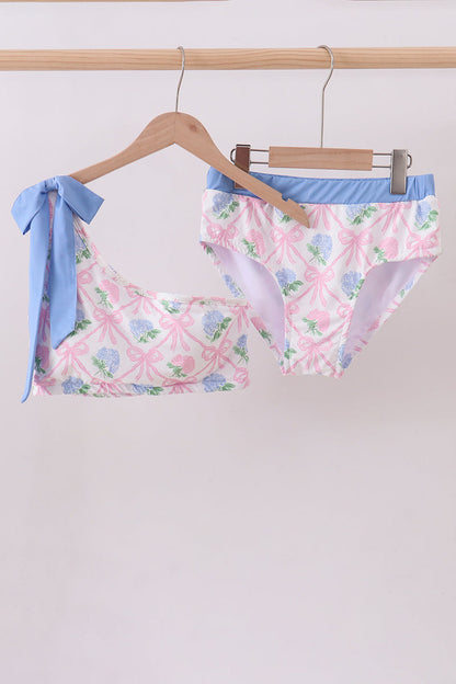 Blue bow floral women 2pc swimsuit - Cloudling Kids Clothing