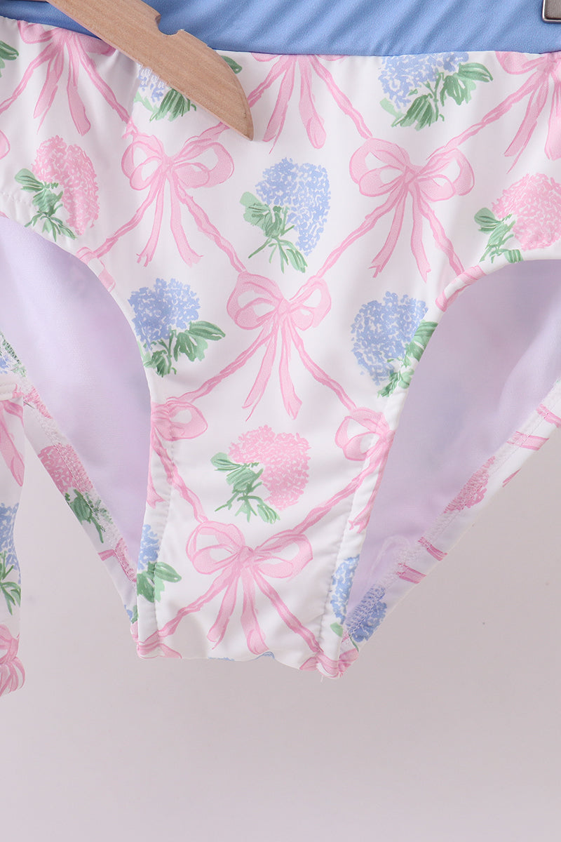 Blue bow floral women 2pc swimsuit - Cloudling Kids Clothing