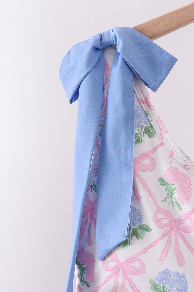 Blue bow floral women 2pc swimsuit - Cloudling Kids Clothing