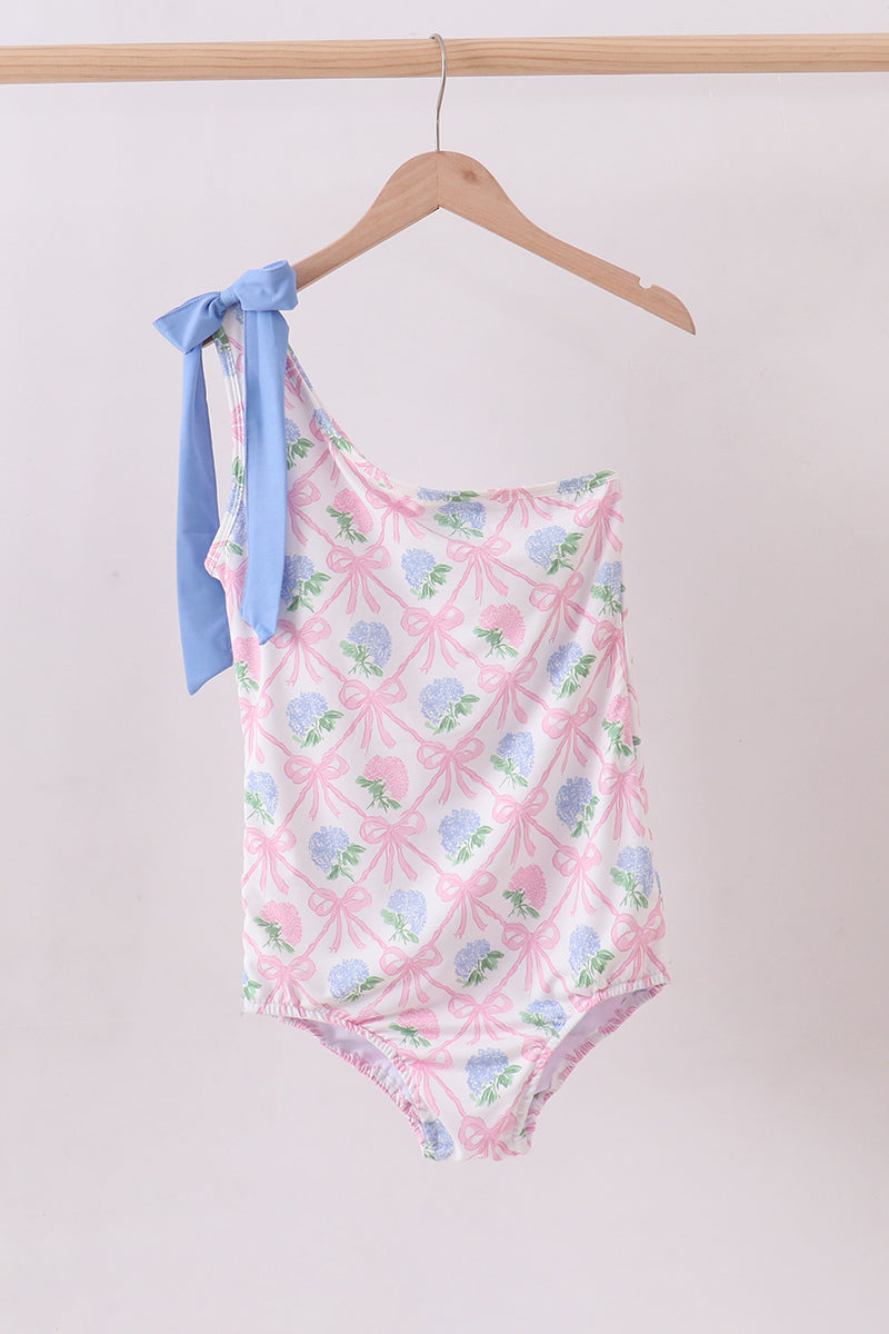 Blue bow floral women swimsuit - Cloudling Kids Clothing