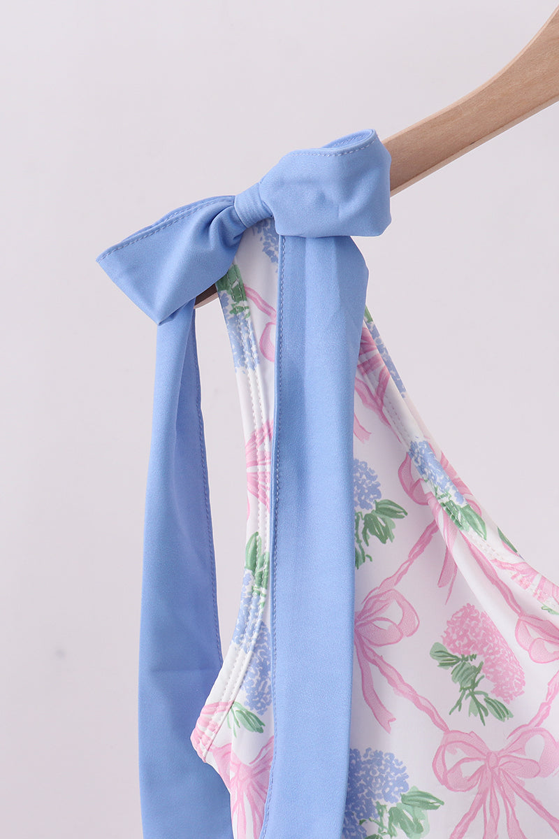 Blue bow floral women swimsuit - Cloudling Kids Clothing