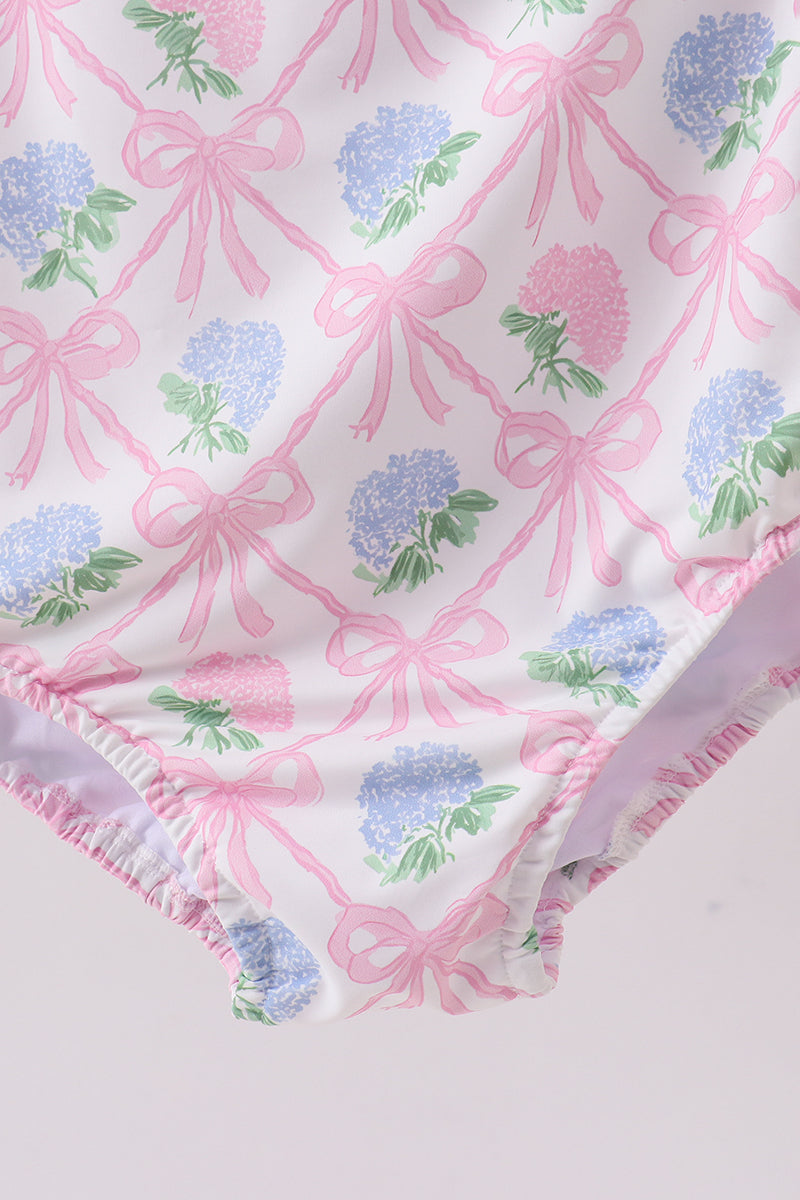 Blue bow floral women swimsuit - Cloudling Kids Clothing