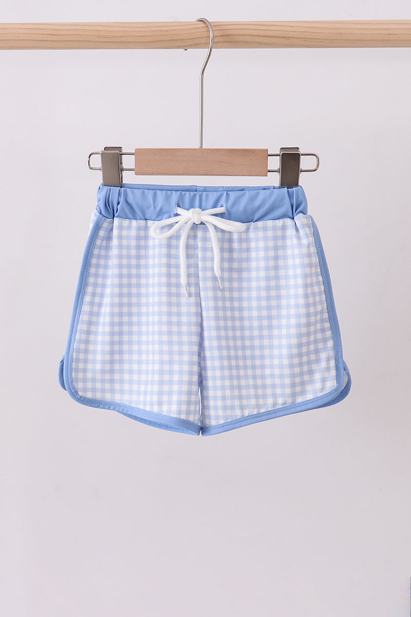 Blue gingham swim trunks - Cloudling Kids Clothing