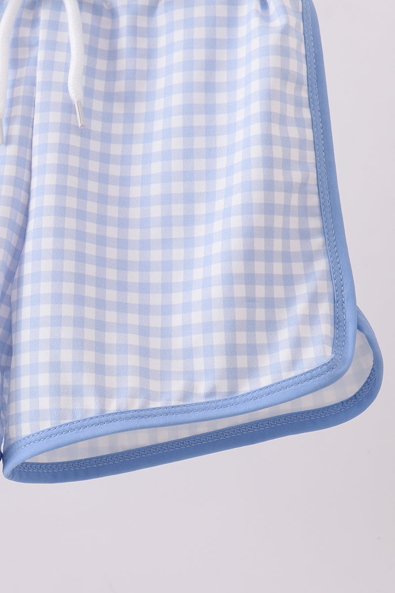 Blue gingham swim trunks - Cloudling Kids Clothing