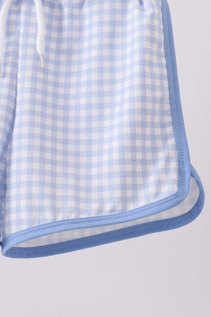 Blue gingham swim trunks - Cloudling Kids Clothing