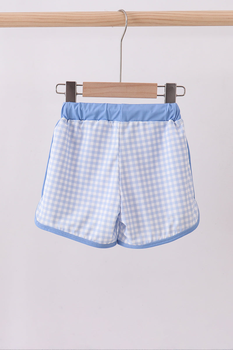 Blue gingham swim trunks - Cloudling Kids Clothing
