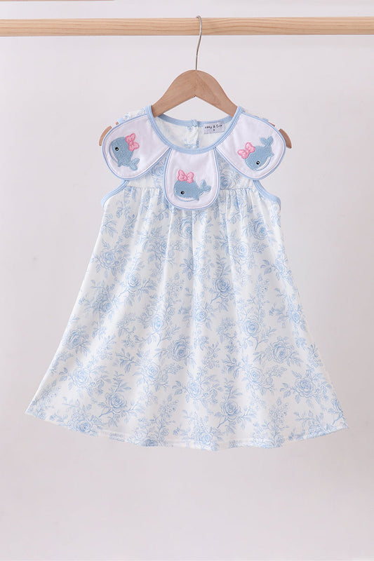 Blue whale embroidery dress - Cloudling Kids Clothing