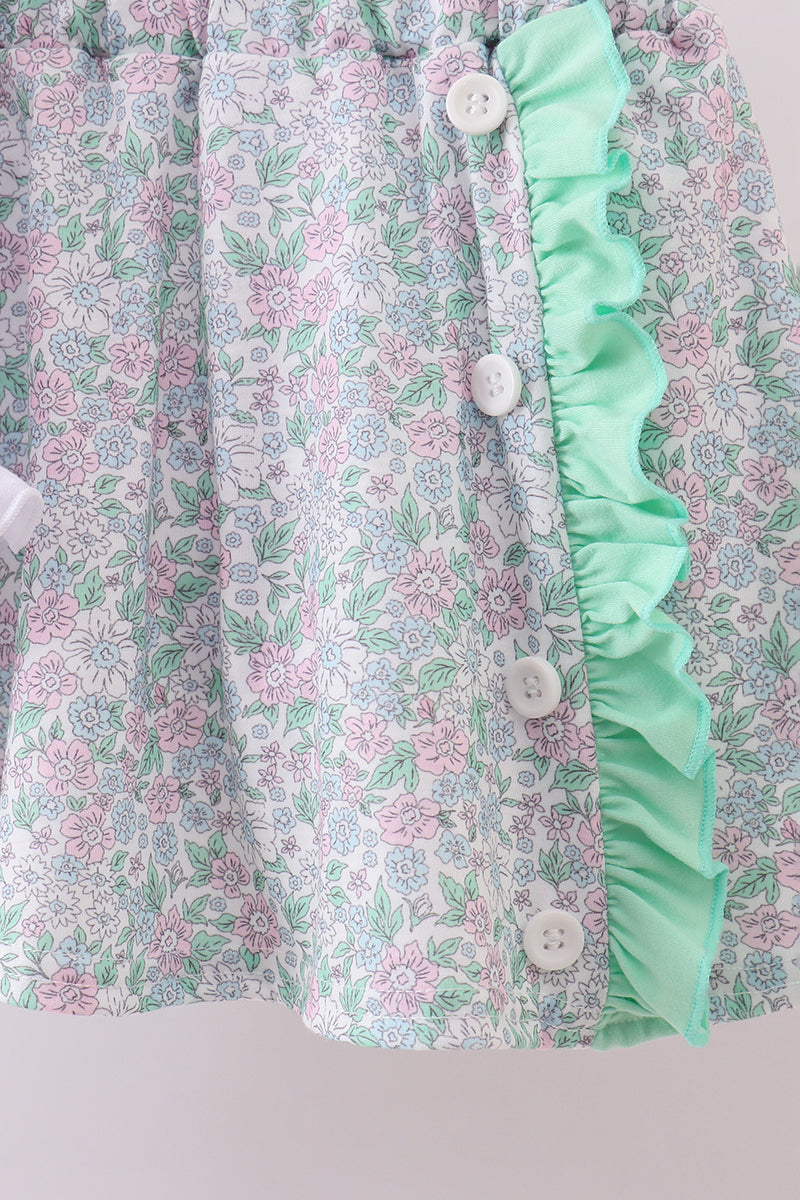 Floral applique ruffle skort set - Cloudling Kids Clothing