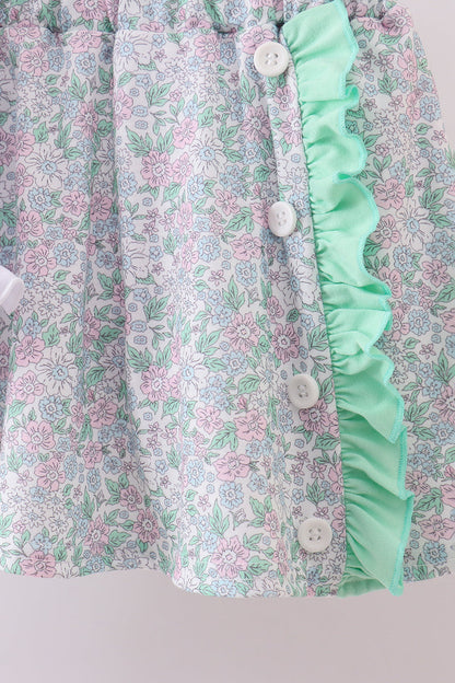 Floral applique ruffle skort set - Cloudling Kids Clothing