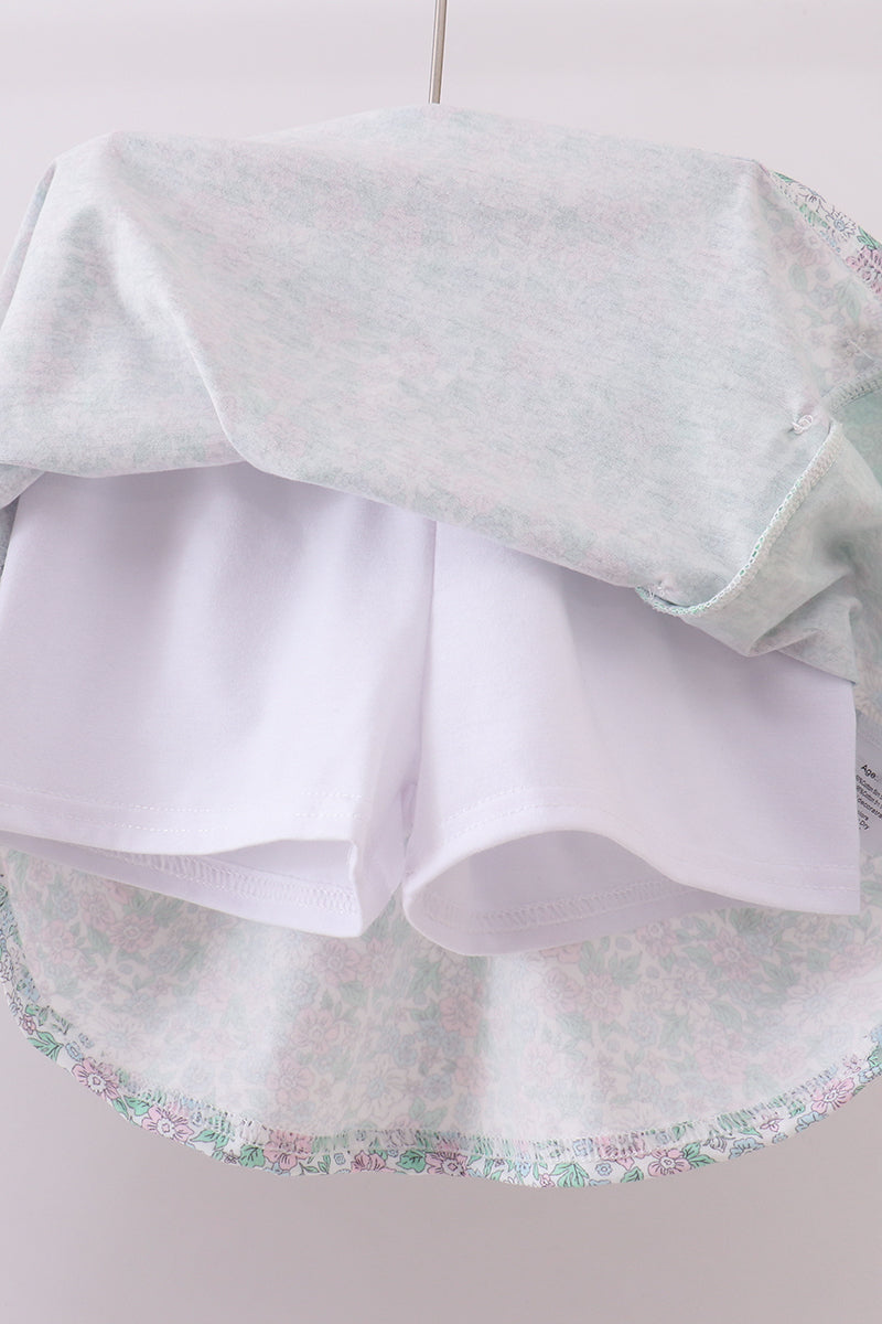 Floral applique ruffle skort set - Cloudling Kids Clothing