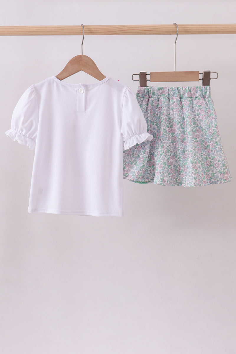 Floral applique ruffle skort set - Cloudling Kids Clothing