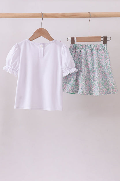Floral applique ruffle skort set - Cloudling Kids Clothing