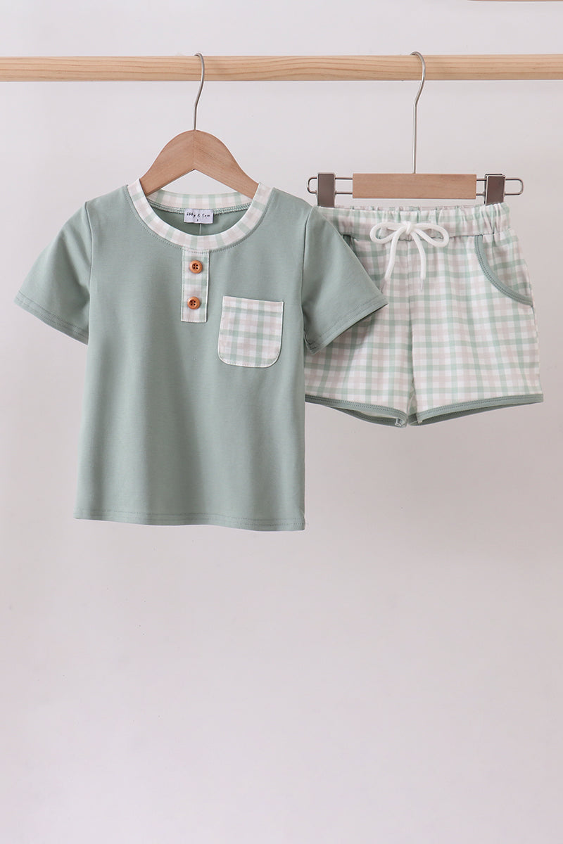 Sage plaid shorts set - Cloudling Kids Clothing