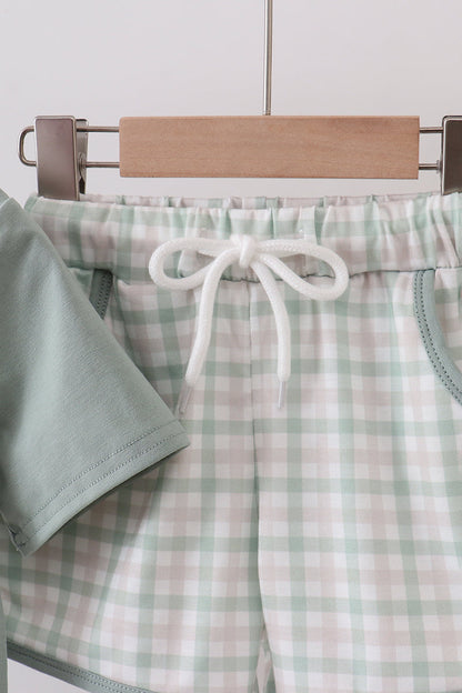 Sage plaid shorts set - Cloudling Kids Clothing