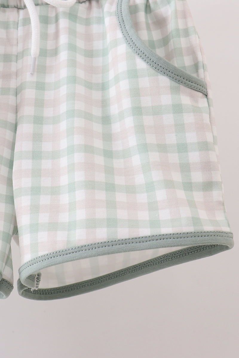 Sage plaid shorts set - Cloudling Kids Clothing