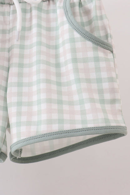 Sage plaid shorts set - Cloudling Kids Clothing