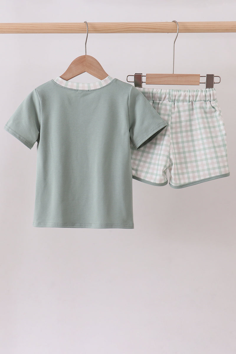 Sage plaid shorts set - Cloudling Kids Clothing