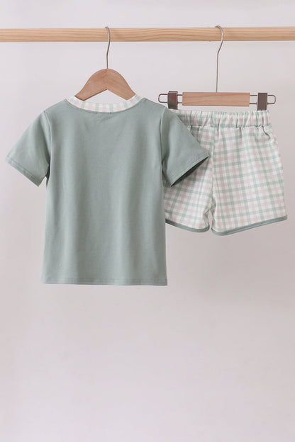 Sage plaid shorts set - Cloudling Kids Clothing