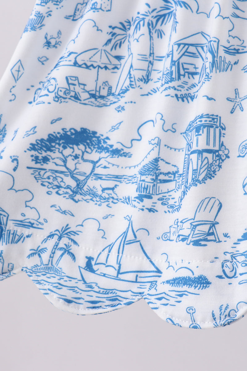 Blue mama's girl embroidery ruffle bloomer set - Cloudling Kids Clothing