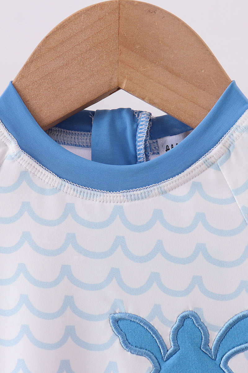 Blue beach sea turtle applique one-piece swimsuit - Cloudling Kids Clothing